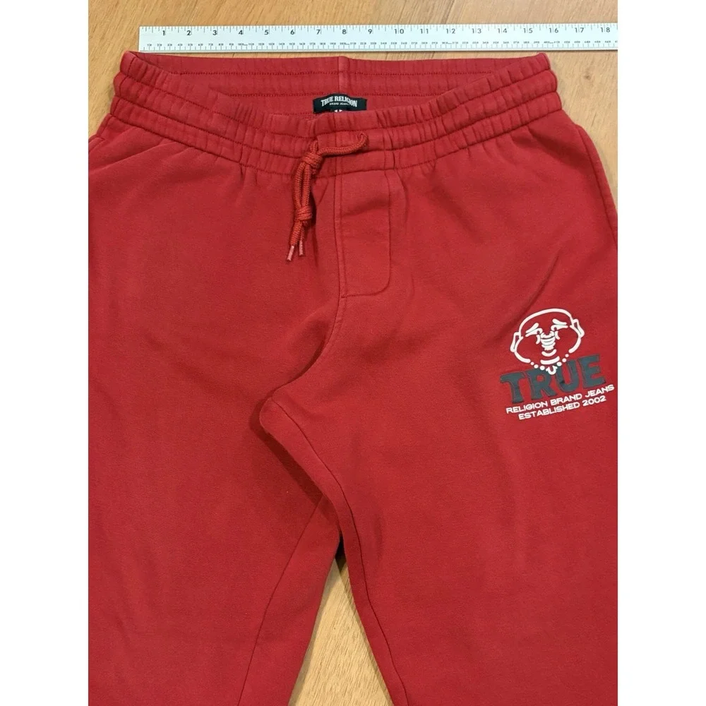 True Religion Joggers Sweatpant Buddha Logo Horseshoe Pocket Medium Red Spellout
